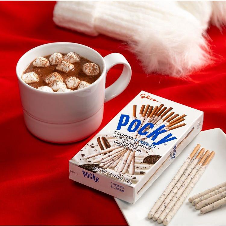 Bánh que GLICO Pocky Cookies &amp; Cream phủ kem cookie (Combo 4 hộp)