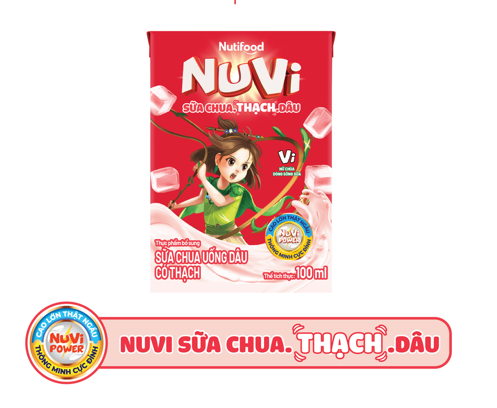 Thùng sữa Nuvi hương dâu có thạch hộp 110ml (48 hộp x 110ml)