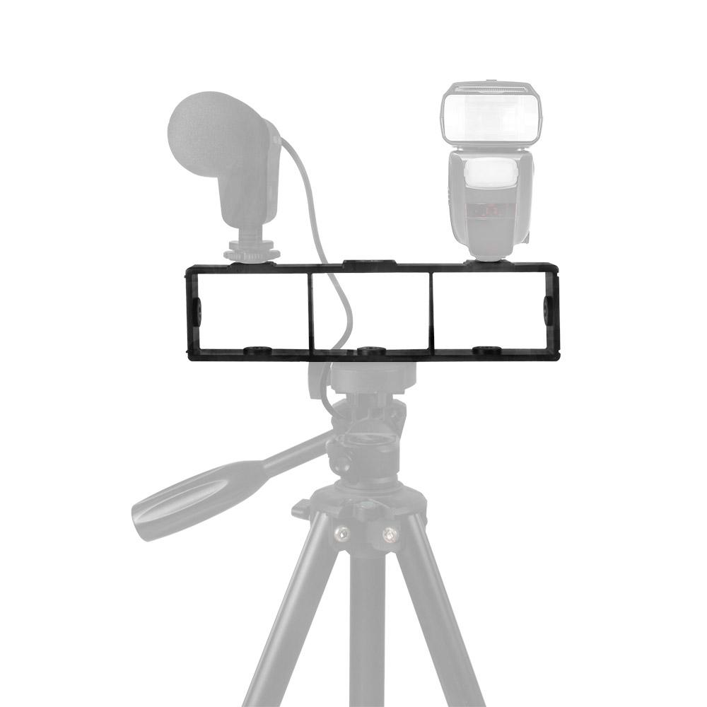 Multi-functional Extension Photography Bracket Cage Holder Rig with Dual Hot Shoe Mount 1/4 Inch Screw Mount Flash