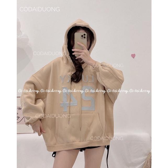 áo nỉ hoodie số 24 - 3(be đậm),freesize dưới 65kg