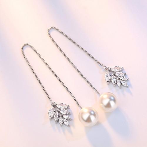 Bông tai dài ngọc nhân tạo chiếc lá BHBT163