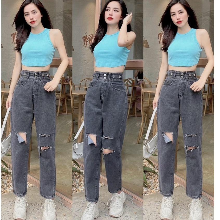 Quần jean baggy nữ- Quần baggy cạp cao dáng basic cạp cao