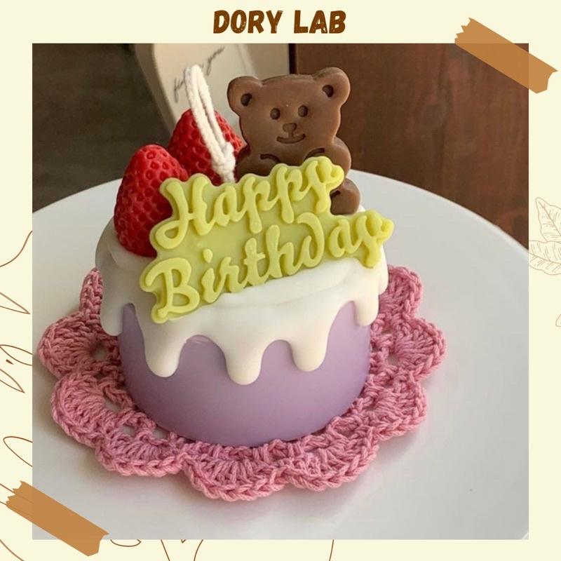Nến Thơm Handmade Bánh Kem HPBD Gấu Con Dâu Tây - Dory Lab