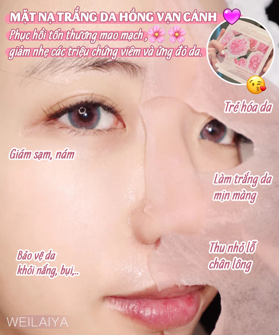 Combo 6 hộp Mặt nạ trắng da hồng vạn cánh Weilaiya  - Weilaiya Rose Essence Whitening Anti-aging Facial Mask (Hộp 10 miếng)