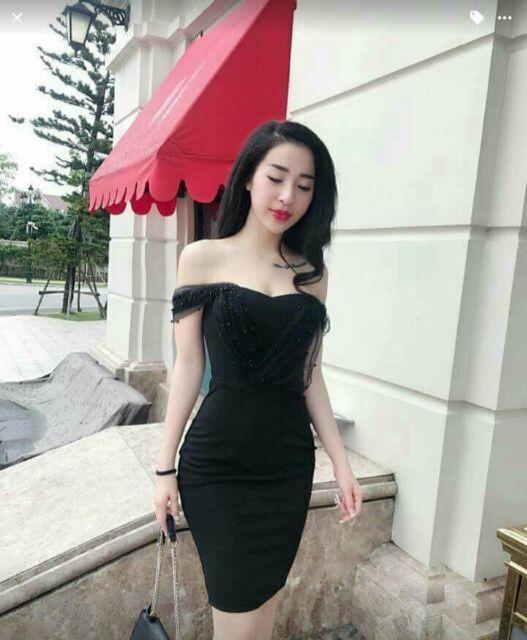 Đầm body thun rớt trân châu