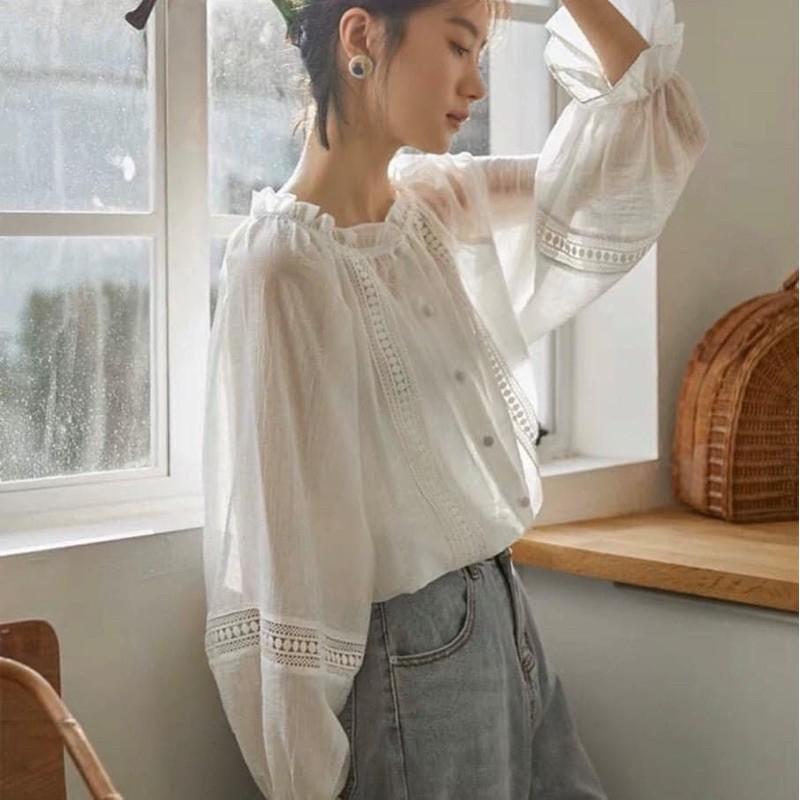 Áo sơmi Ulzzang phối ren mặc 2 kiểu