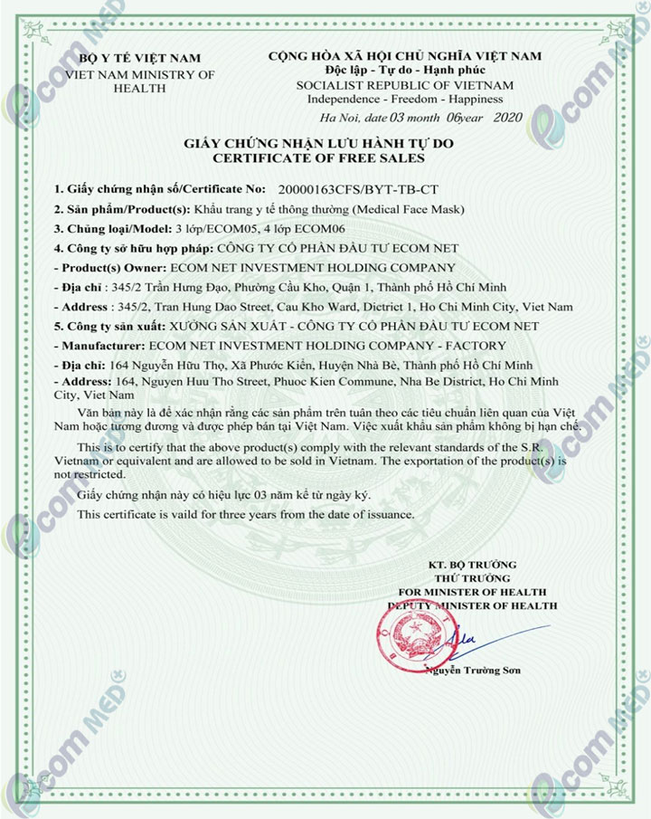 Khẩu Trang Y Tế EcomMed 4 lớp Kháng Khuẩn 99% (Hộp 50 cái)