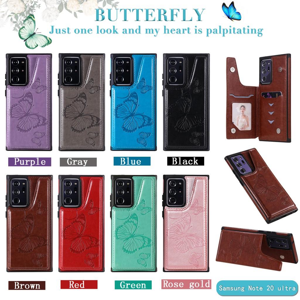 Bao Da Nắp Gập Có Ngăn Đựng Thẻ In Hình Bướm 3d Cho Samsung Galaxy Note20 Ultra S20 Ultra S20 + S20 Plus