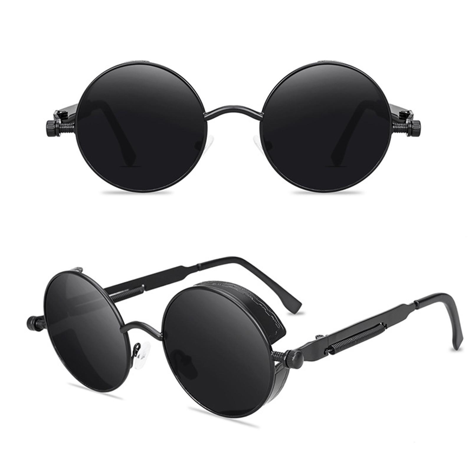 2Pair Steampunk Gothic Retro Round Sunglasses Circle Lens Goggles Black Gray