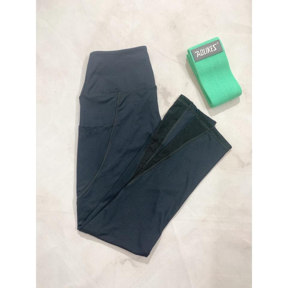 Quần dài tập gym yoga phối lưới, quần legging tập gym yoga aerobic nữ phối lưới cạp cao