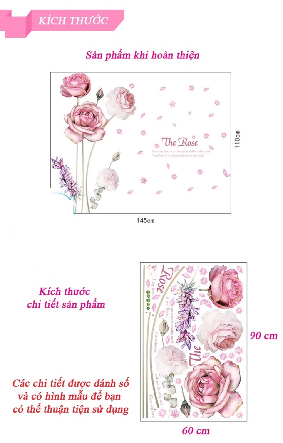 Decal dán tường hoa hồng rose lãng mạn