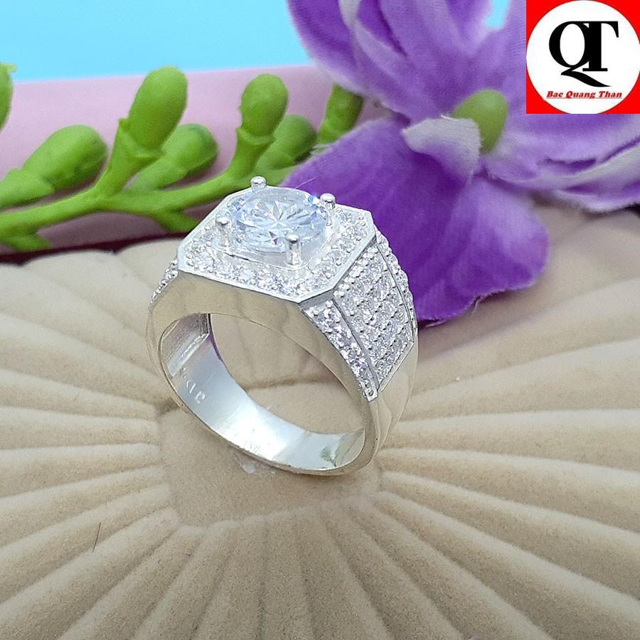 Nhẫn nam bạc phong cách thời trang gắn kim cương nhân tạo chất liệu bạc thật không gỉ trang sức Bạc Quang Thản - QTNA10-