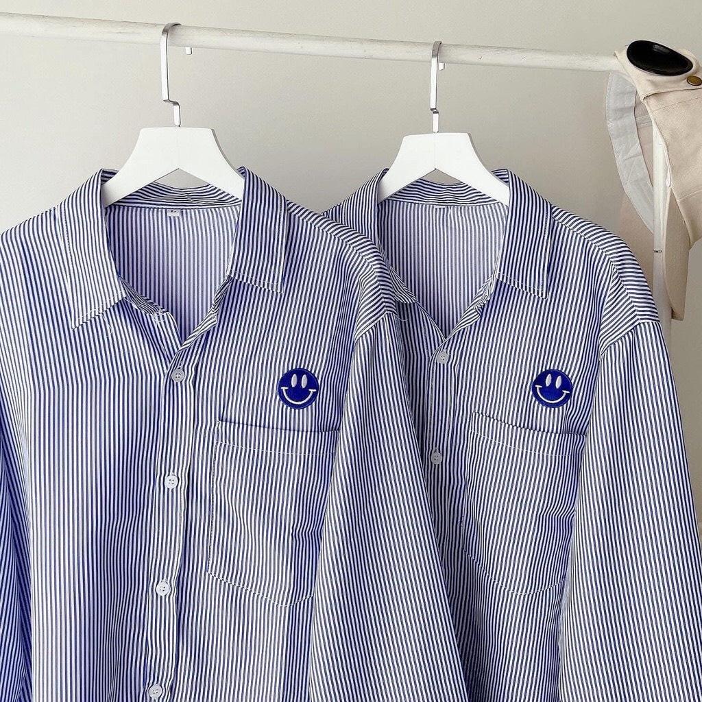 Áo Sơ Mi Tay Dài Thêu ICON MẶT CƯỜI Cổ Bẻ Phong Cách Hàn Quốc Thời Trang UNISEX Nam Và Nữ Couple Ulzzang