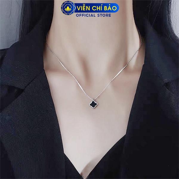 Dây chuyền bạc nữ Cỏ 4 lá đá đen, vòng cổ nữ bạc 925 thời trang phụ kiện trang sức nữ Viễn Chí Bảo M400430 D400143x