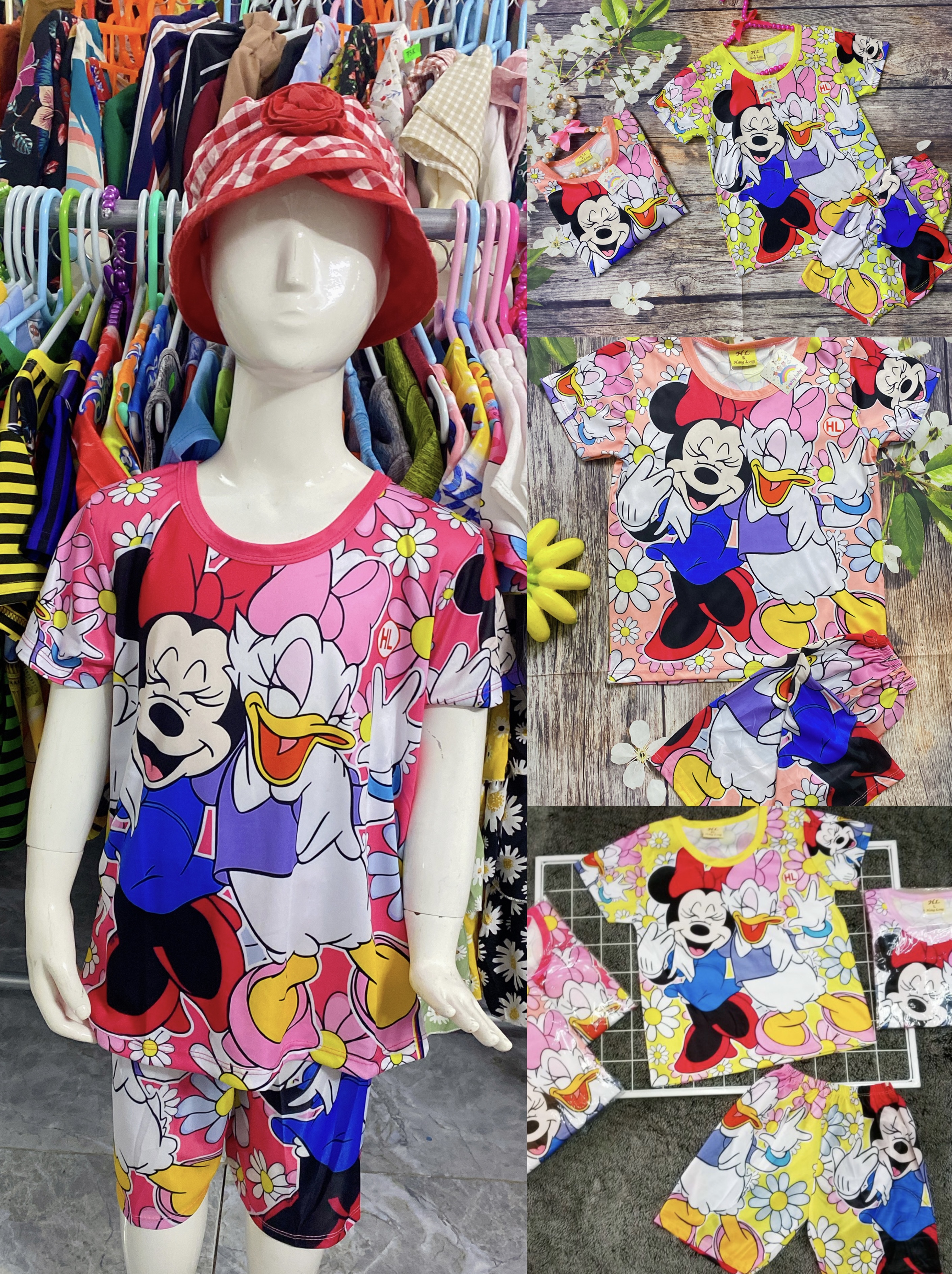 Bộ Thun Bé Gái Mickey, Size 29-33Kg, 7,5-8,5 Tuổi In 3D Áo Quần Thun Lạnh Dễ Thương