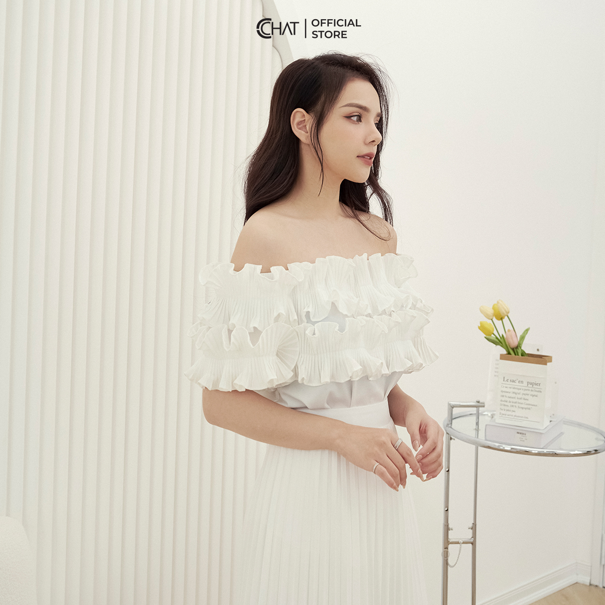 Áo Kiểu Nữ Trễ Vai Dập Ly Bèo Suông Chất Mango Cao Cấp 12ANE2025ST