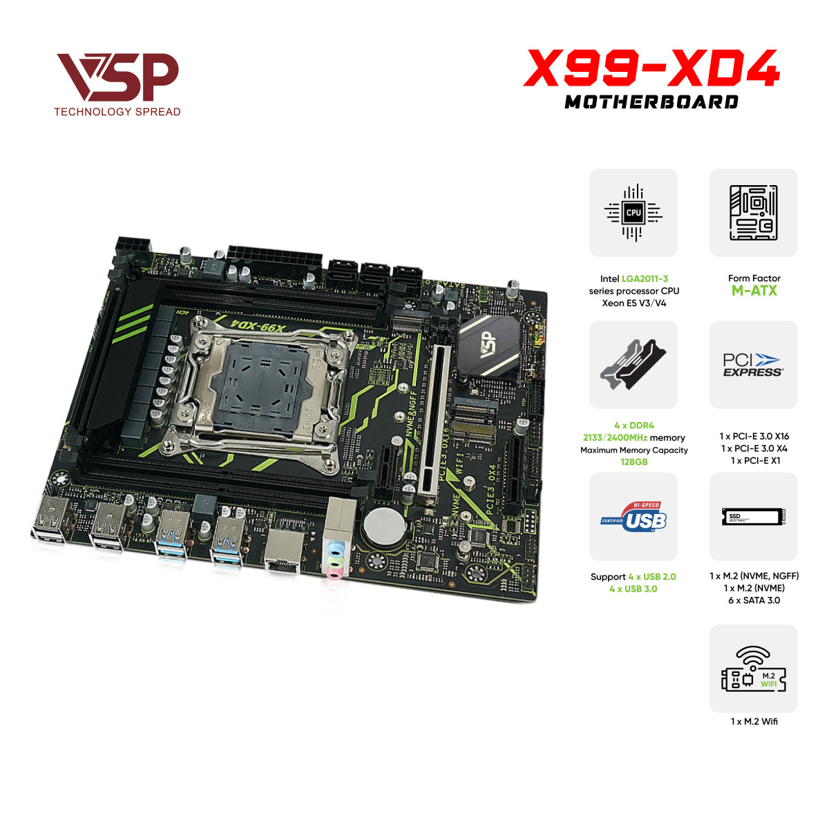 Bo Mạch Chủ Main VSP X99-XD4 Socket LGA 2011 – Hàng Chính Hãng