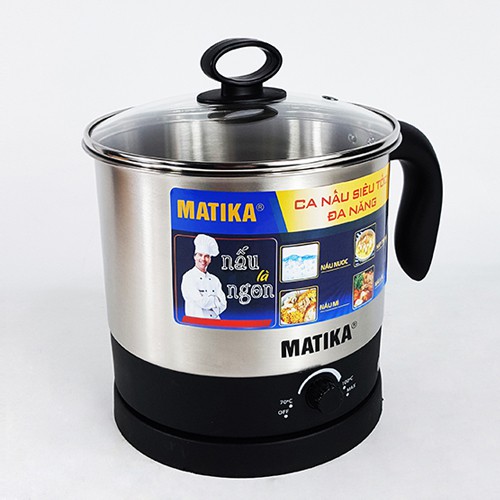 Ca nấu đa năng 600W, 1.6L, lòng inox 304 Matika MTK-1612 dùng để nấu mì, luộc trứng, nấu lẩu, thích hợp nấu ăn văn phòng-HÀng chính hãng