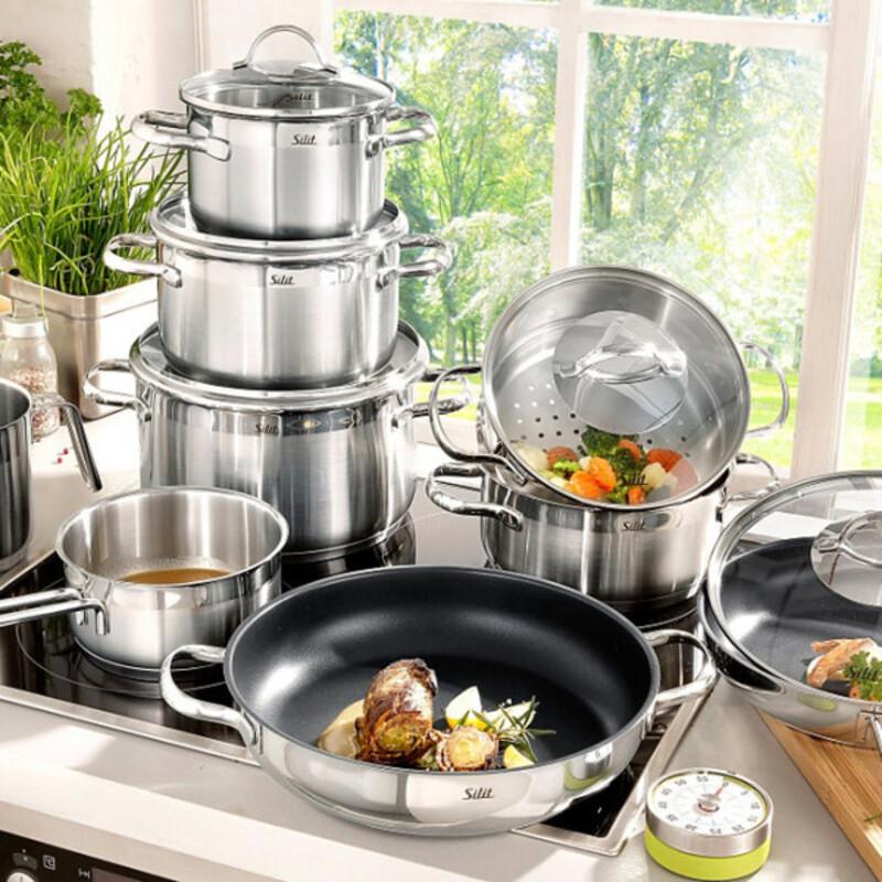 Bộ Nồi Silit Toskana 10 Món, Bộ Xoong Nồi Inox Nhập Đức, Đáy Nồi 3 Lớp, Dẫn Nhiệt Tốt, Dùng Cho Mọi Loại Bếp