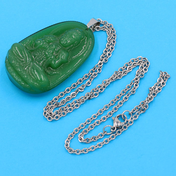 Dây chuyền phật Đại Nhật Như Lai - thạch anh xanh 5cm DITTXN5 - dây inox - tuổi Mùi, Thân