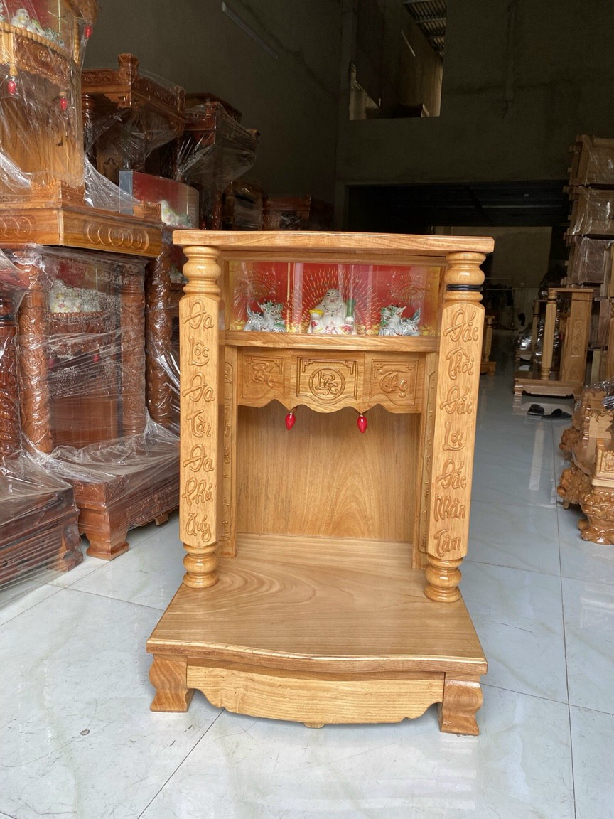 Bàn thờ thần tài ông địa Phúc Lộc Thọ gỗ gõ hộp đèn ngang 60 x 88 cm,bàn thờ giá rẻ