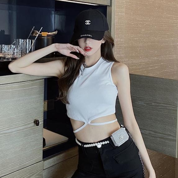 Áo ba lỗ nữ buộc eo HAGA áo sát nách nữ croptop cổ tròn dây buộc nơ lưng ASNBE12