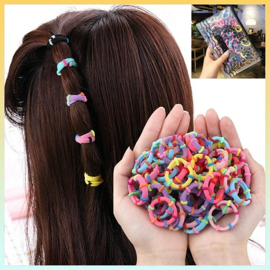 SET 50/100 thun buộc tóc co giãn nhiều màu sắc CẦU VÒNG ngọt ngào xinh xắn