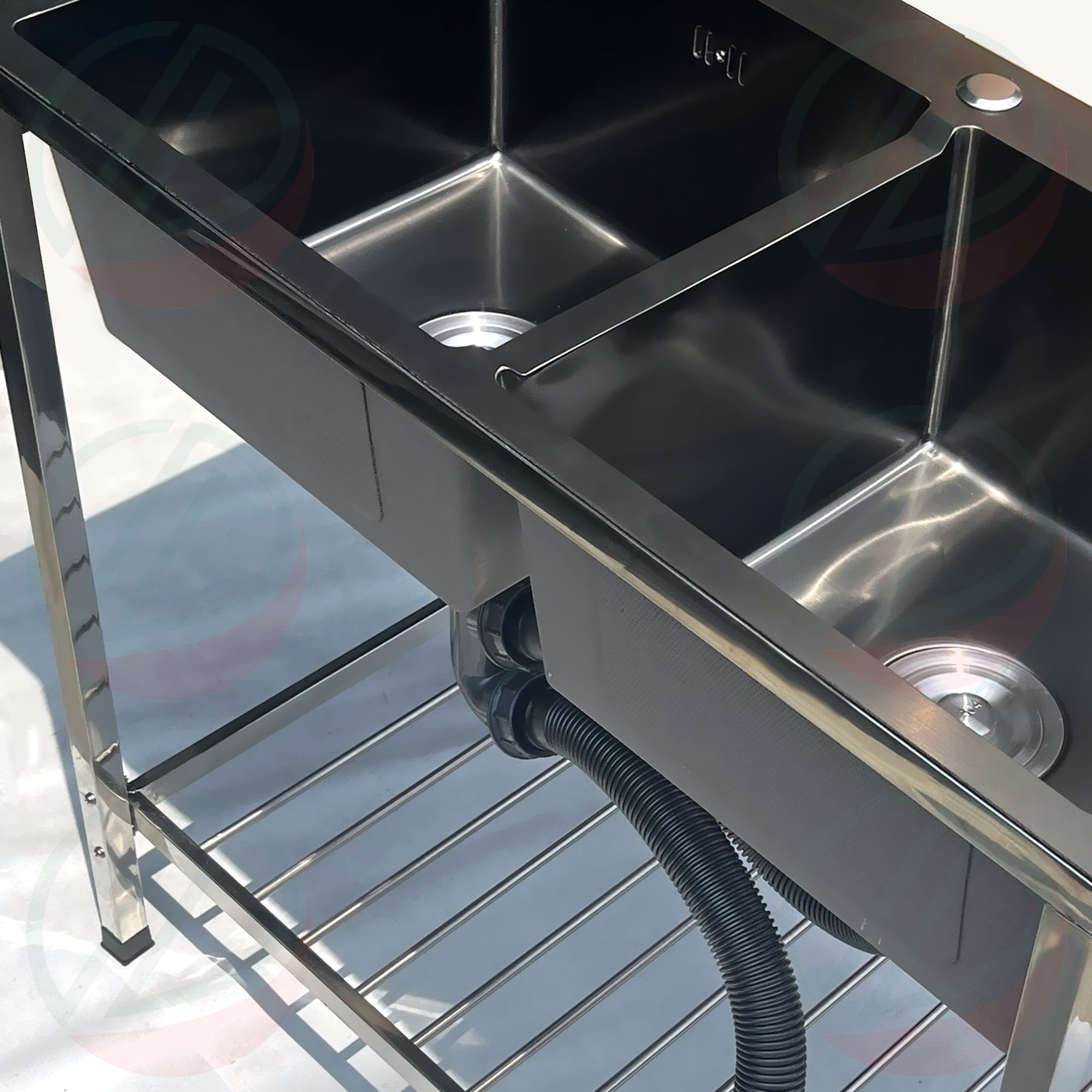 COMBO Chậu Rửa Chén Bát Inox Phủ Nano 2 Hộc KAZTA Có Kệ Chân Kèm Vòi Xoay 360 - Dài 82cm Rộng 45cm Cao 81cm, đầy đủ xi phông