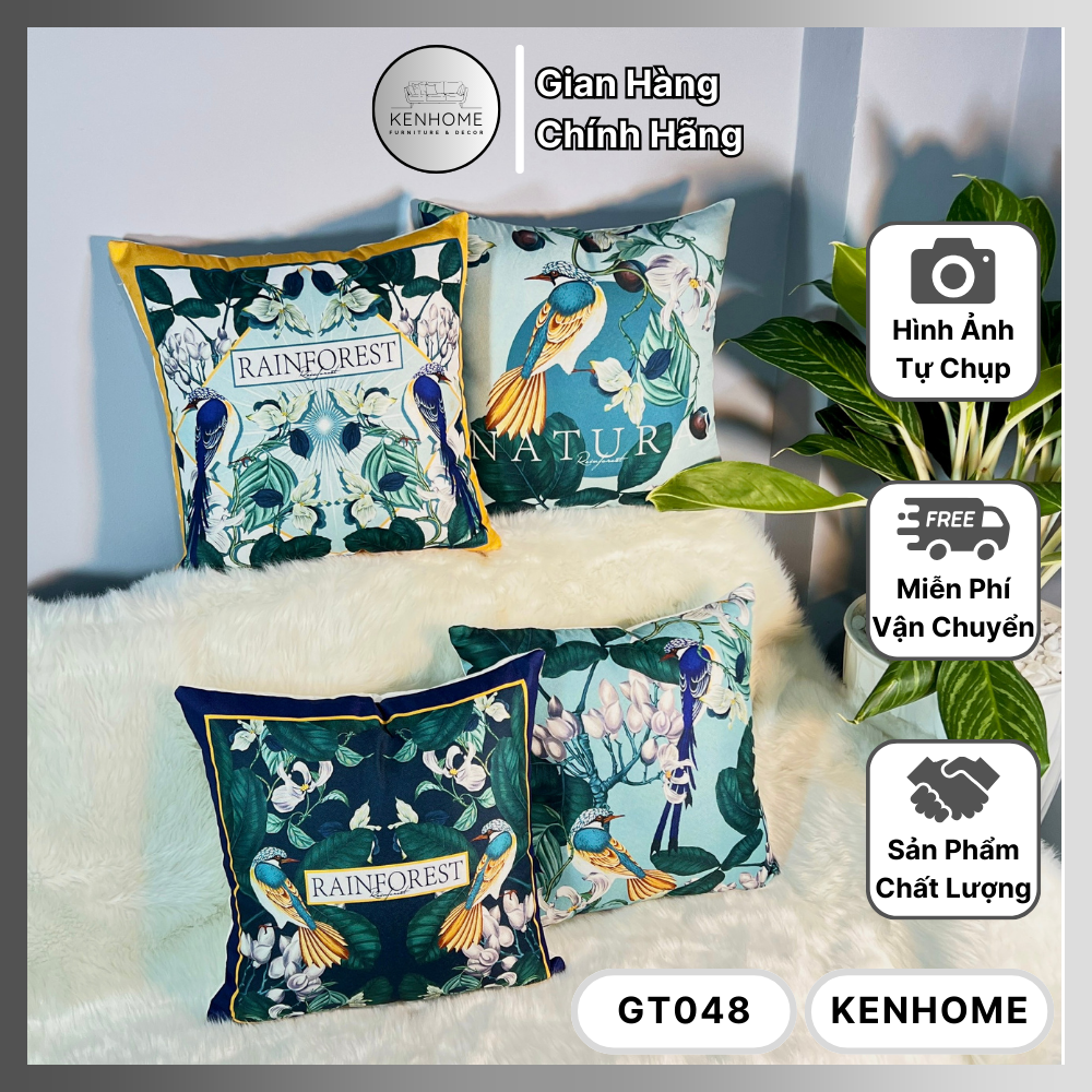 Gối Sofa Họa Tiết Hình Chim Nhiệt Đới Cổ Điển - Gối Tựa Lưng Sofa Sang Trọng , Quý Phái - Vải Bố Cao Cấp - Kích Thước 45X45Cm