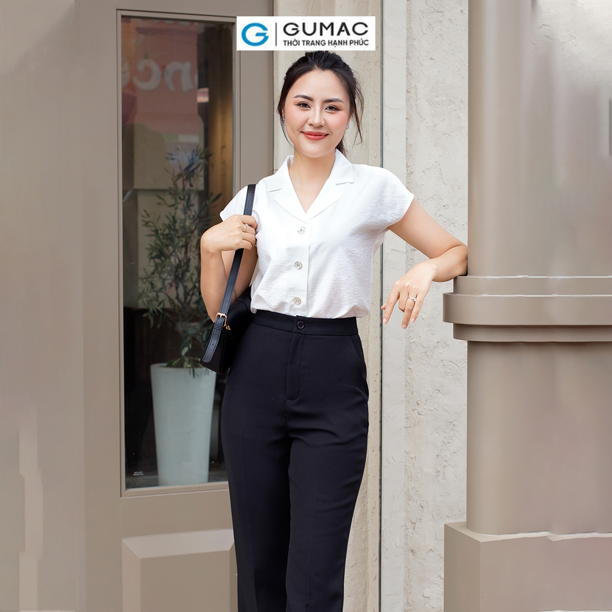 Quần tây nữ ống suông nhẹ, túi hàm ếch cách điệu, baget lưng cài 1 nút GUMAC QD07075