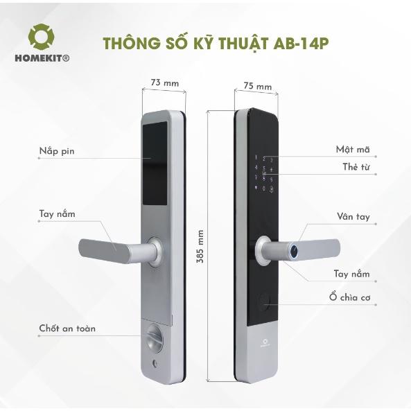 Khoá cửa vân tay điện tử thông minh HOMEKIT AB-14P 5 tính năng, remote điều khiển từ xa cho cửa gỗ - lắp đặt tận nhà