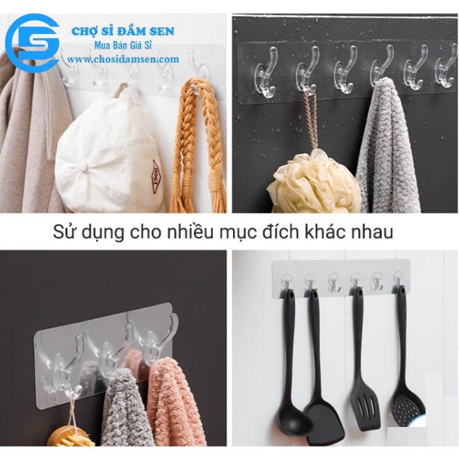 Móc dán tường, thanh 6 móc treo đồ dán tường nhà tắm nhà bếp siêu dính siêu chịu lực