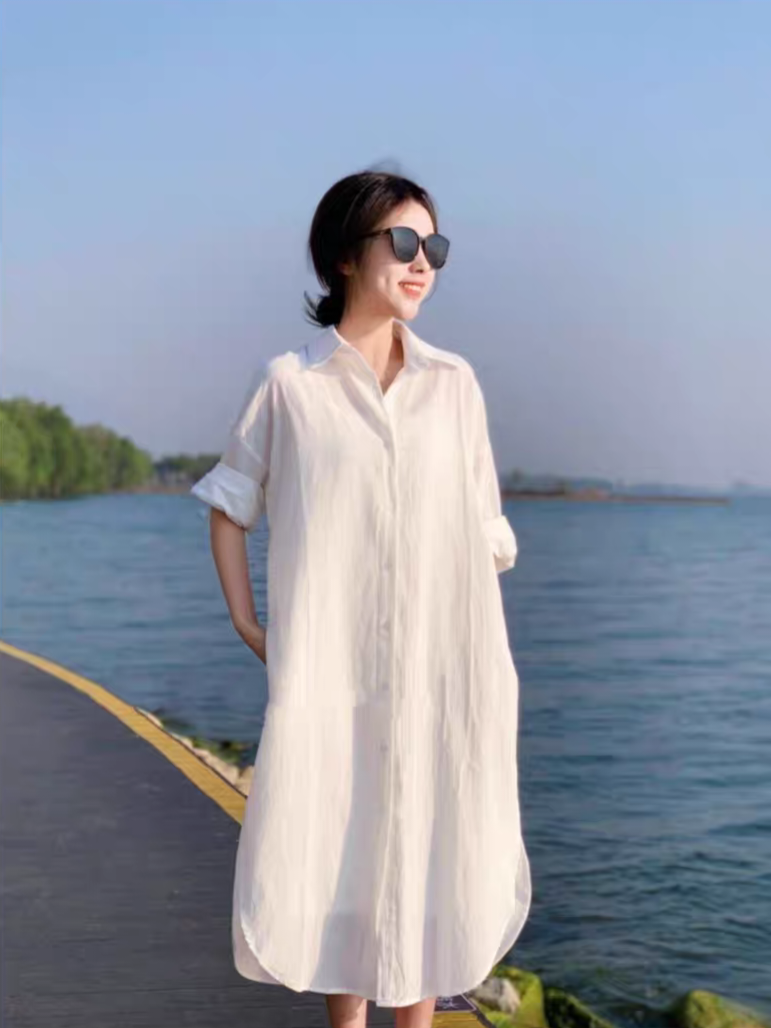 Đầm suông sơ mi chất vải đũi form rộng trẻ trung Đũi Việt