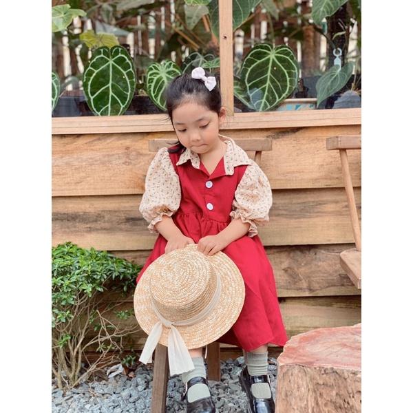Đầm Cho Bé Gái Mick and Milk1,2,3,4,5,6 Tuổi Váy Tết Trẻ Em Màu Đỏ Dễ Thương Chất Liệu Linen Mát Mẻ