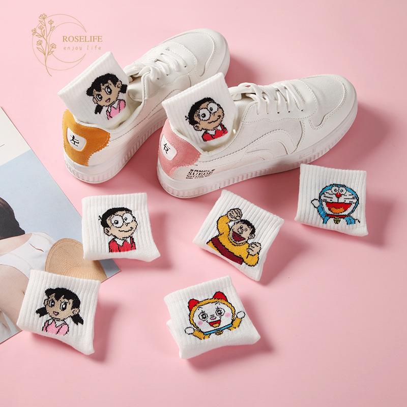 Đôi vớ cotton màu trắng họa tiết hoạt hình Doraemon sành điệu