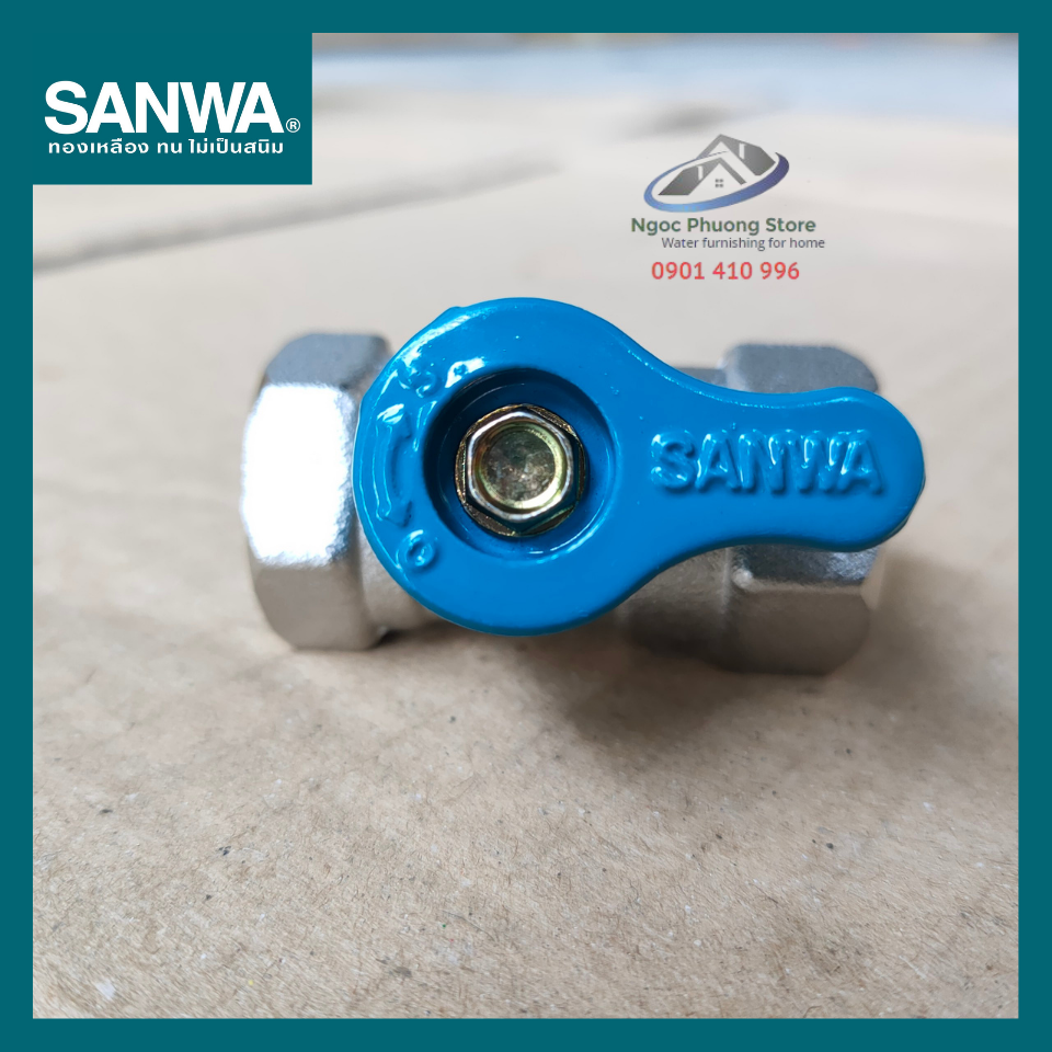 Van Khóa Nước, Van Bi Đồng Mạ 2 Đầu Ren Trong Sanwa Thái Lan Phi 21mm BV15FF