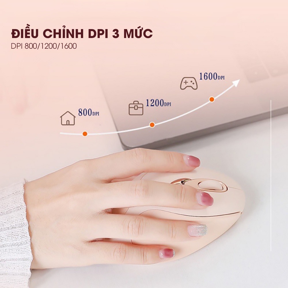 ￼Chuột máy tính không dây TEKKIN M8 cute màu hồng tự sạc pin dòng silent click chống ồn cho máy tính laptop masbook - hàng chính hãng