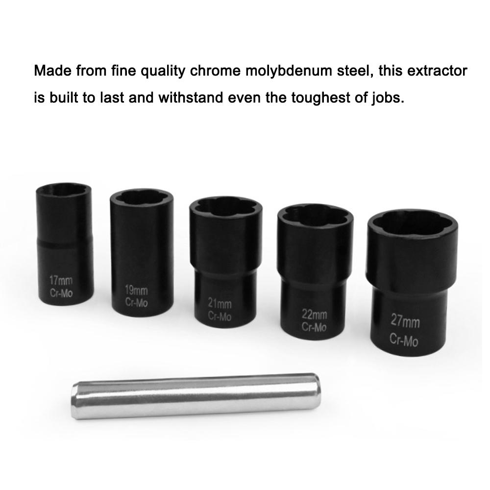 6pcs Lug Nut Remover Kit Broken Nuts Removal Tool Set Broken Nut Bolt Extractor Rust Damaged Stuck Nut Bolts Extractor