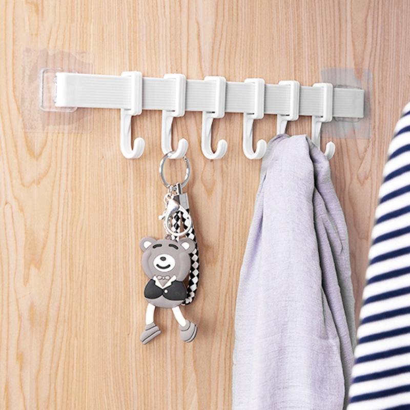 Thanh Móc Treo Quần Áo 6 Móc Dán Tường Nhà Tắm Bếp Tủ Quần Áo Không Cần Khoan Tường H233