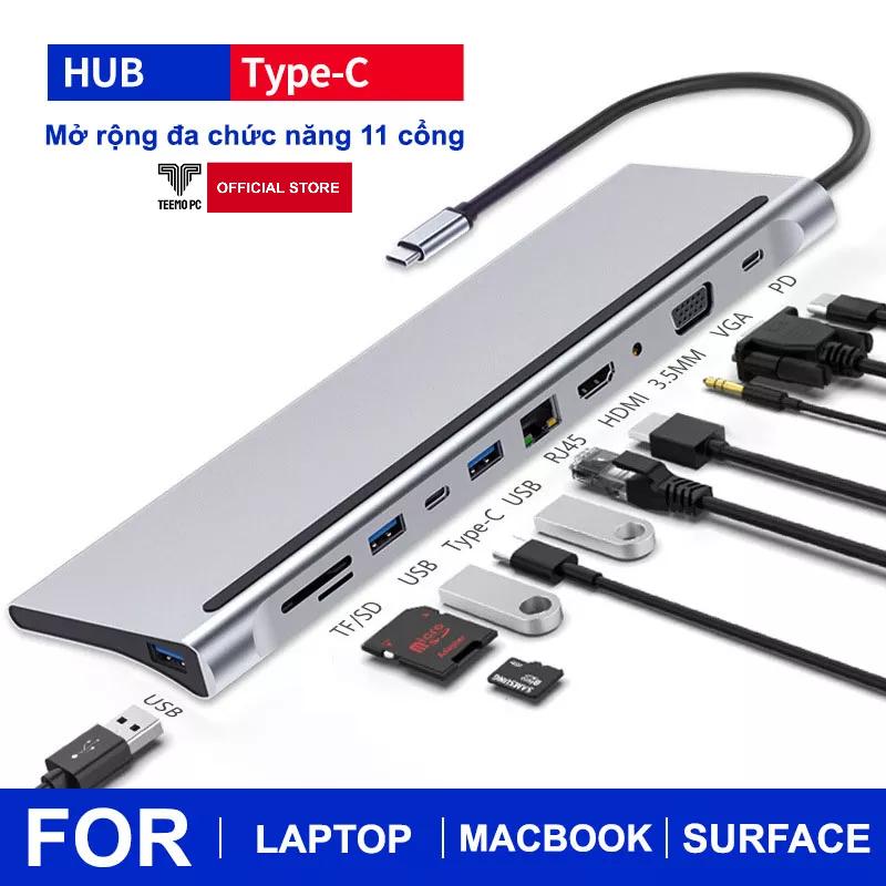 HUB Type C Chia 11 in 1 Cổng Dùng Cho Laptop MacBook Surface, Các Loại Điện Thoại Tablet Dùng Cổng USB - C TEEMO PC Hàng Chính Hãng