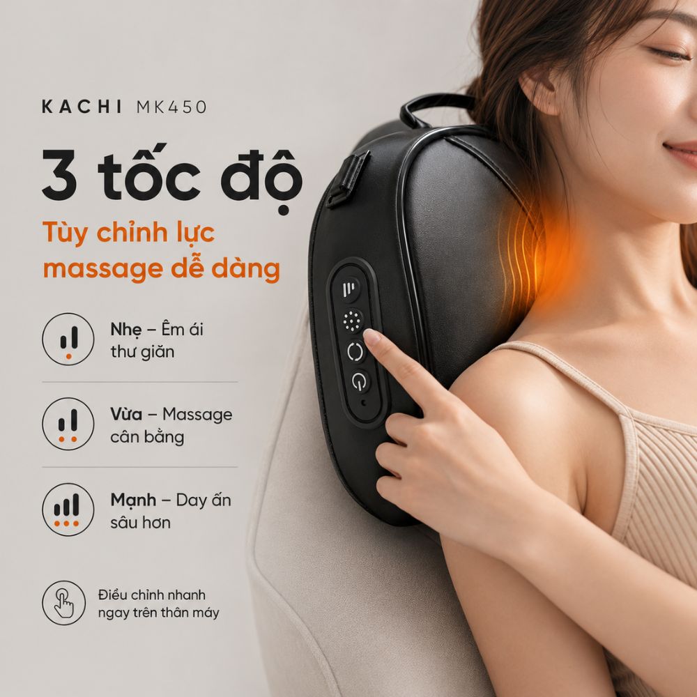 Gối Massage Cổ Vai Gáy Kachi MK450 – Công Nghệ Massage 4D Chườm Nóng - hàng chính hãng
