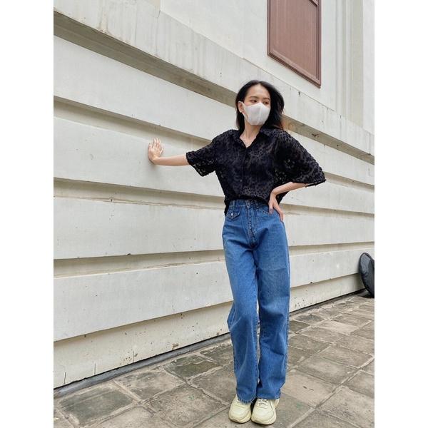 Quần jean ống rộng cá tính REVERCLOTHINGS cá tính size S M L Haley Jeans