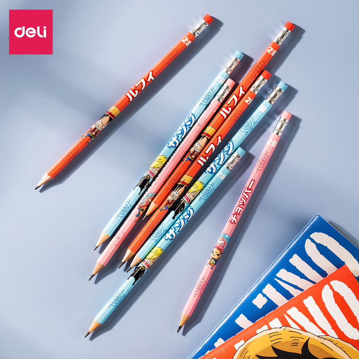 Bút chì lục giác có tẩy One Piece Deli - Bút chì gỗ - Phù hợp cho học sinh viên văn phòng ghi chú tập viết vẽ phác thảo - Loại 2B/HB - 12 chiếc/hộp - EC021