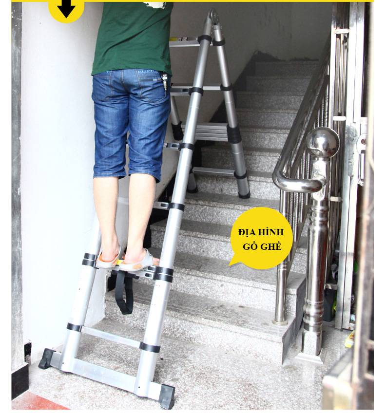 Thang nhôm rút đôi DIY TL-AI-50 chiều cao sử dụng tối đa chữ A 2.4m chữ I 5.0m - Tiêu chuẩn chất lượng an toàn Châu Âu