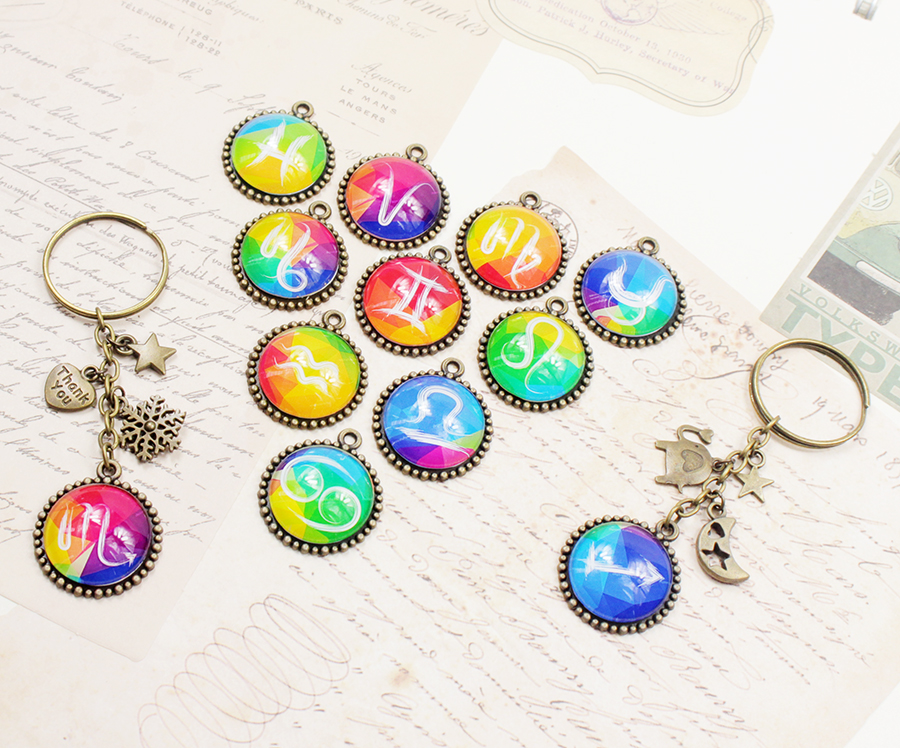 Móc khóa 12 cung hoàng đạo Zodiac tông đen huyền bí 06646-M12