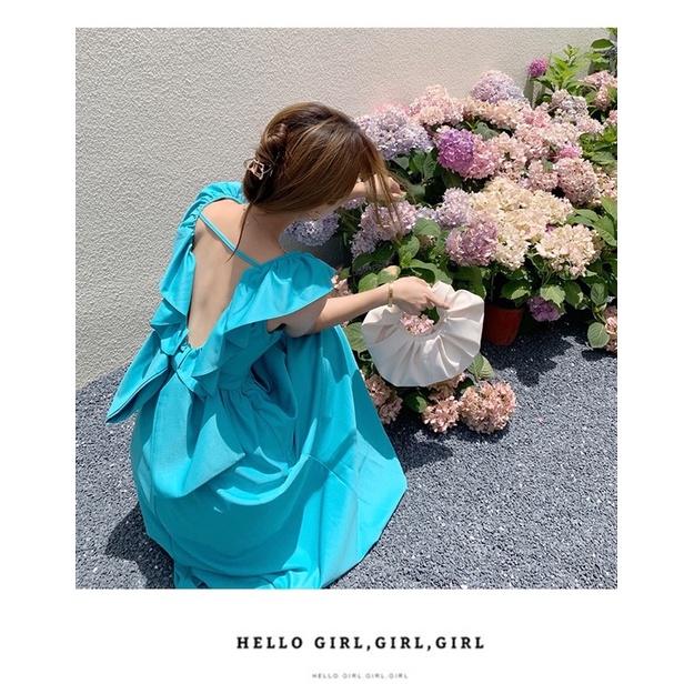 Váy Maxi Bèo Nhún Hở Lưng Nơ
