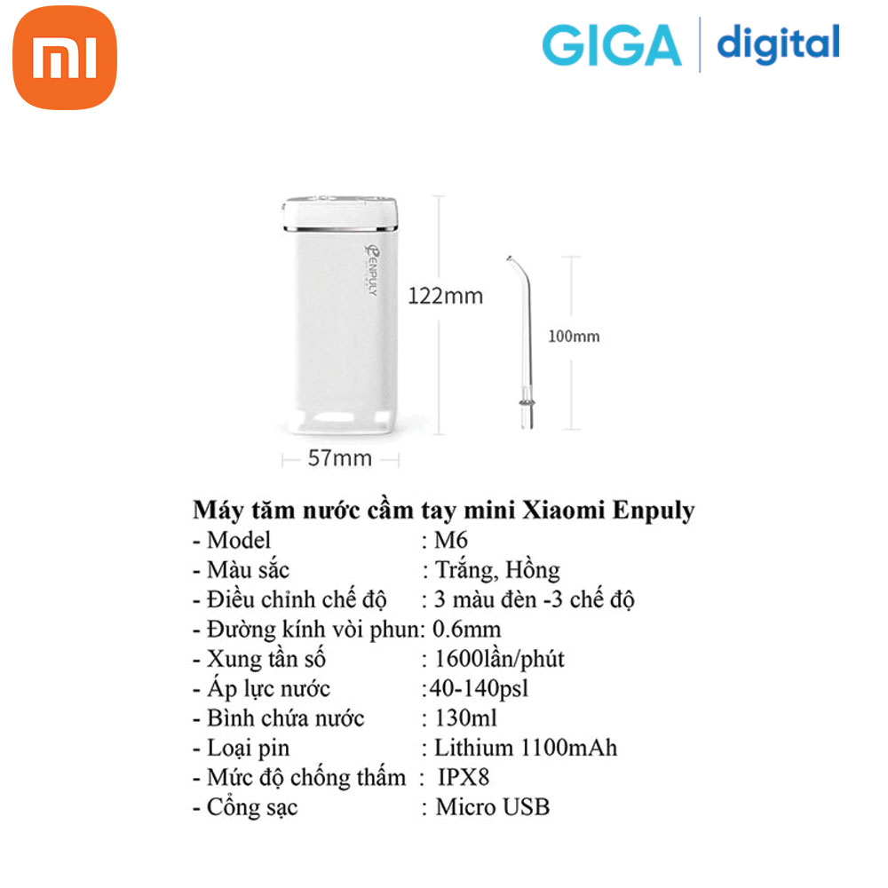 Máy tăm nước Xiaomi ENPULY Mini M6 Plus kháng nước IPX8 thuận tiện - Hàng Chính Hãng