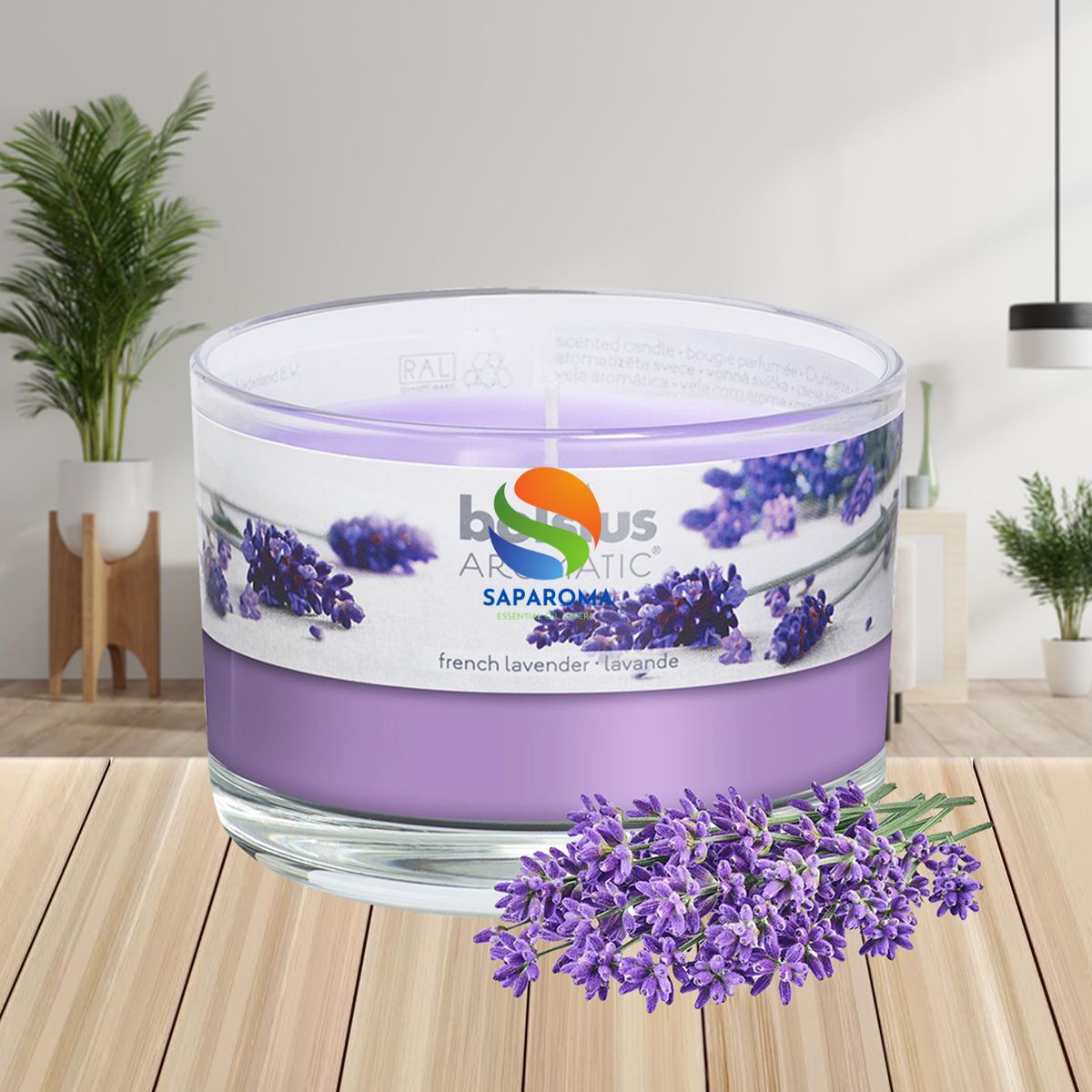 Ly nến thơm tinh dầu Bolsius French Lavender 155g QT024878 - hoa oải hương, nến trang trí, thơm phòng, thư giãn, khử mùi