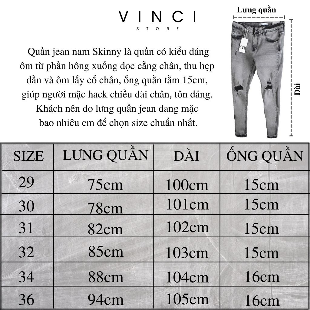 Quần Jean Nam ZR Xám Rách Skinny Ống Ôm Vnxk Co Dãn