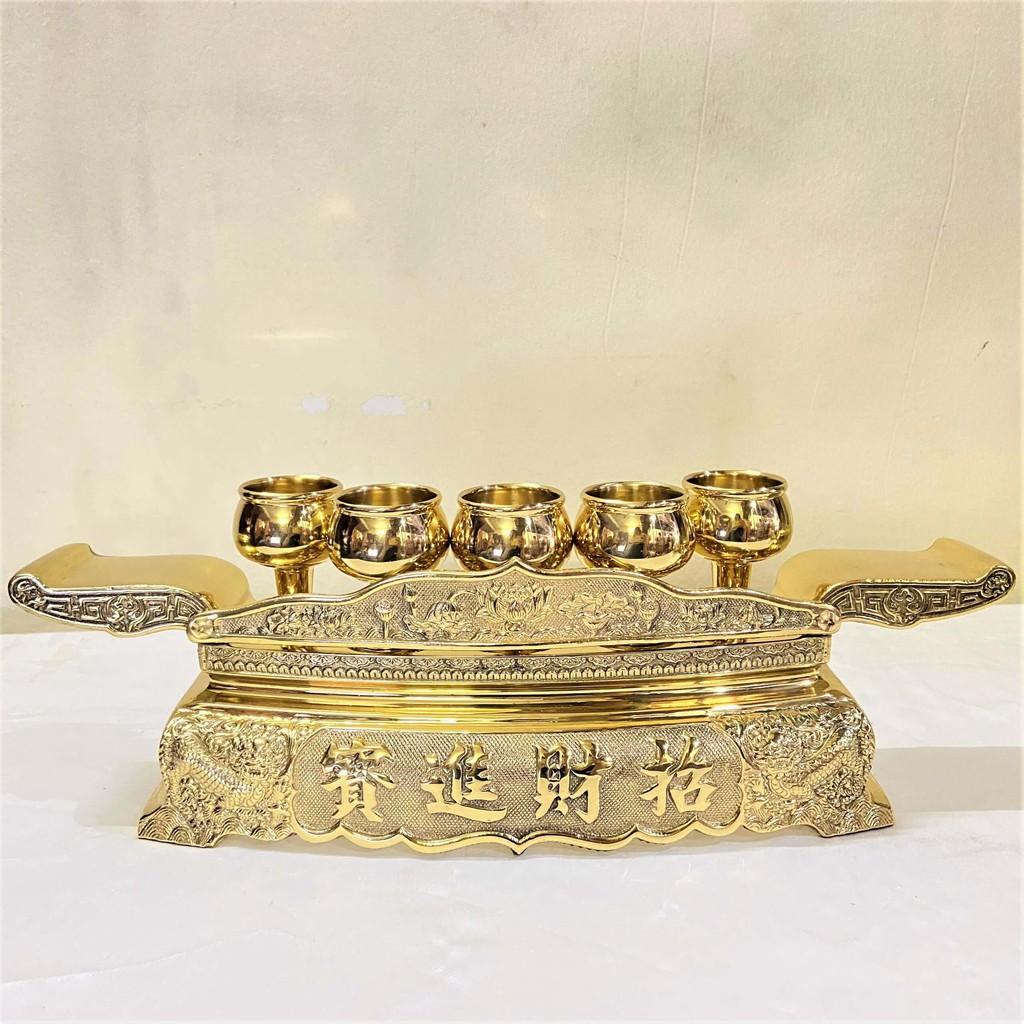 Bộ Chung Nước Cúng Khắc Sen Rồng Bằng Đồng mẫu 3